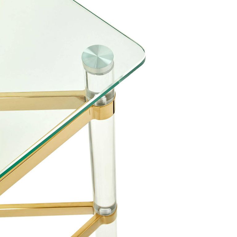 Clarence Side Table - Clear Glass with Gold Metal - Square