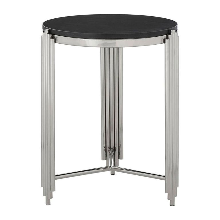 Clarice Side Table - Round - Black Granite with Chrome