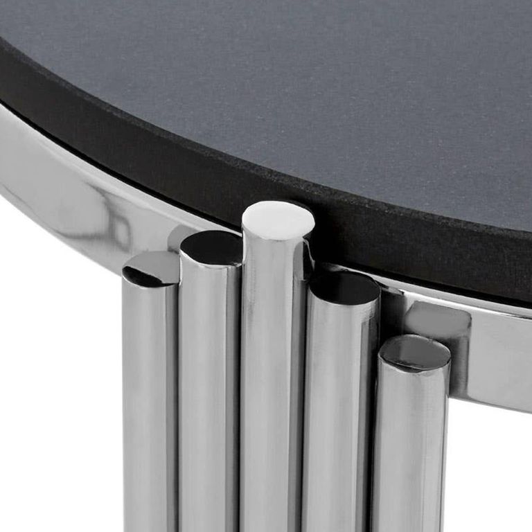 Clarice Side Table - Round - Black Granite with Chrome