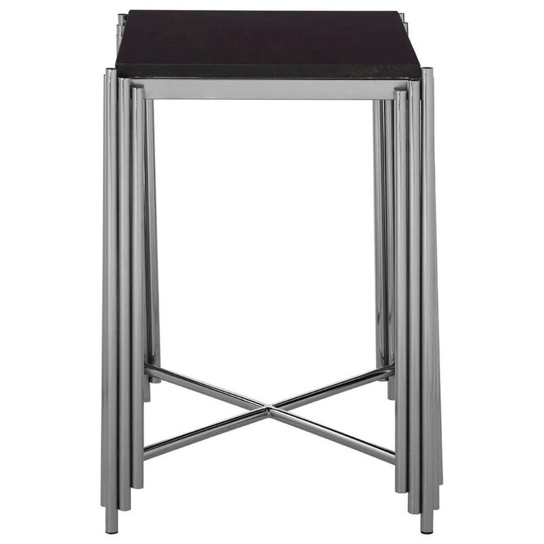 Clarice Side Table - Black Granite with Chrome