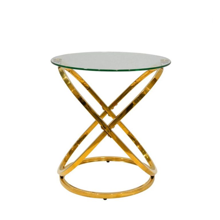 Rizzo End Table - Round - Clear Glass and Gold Metal