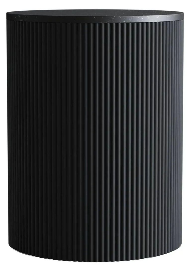 Clearance - Carra Marble Side Table Black Round Top with Fluted Ribbed Drum Base - Brand New Item