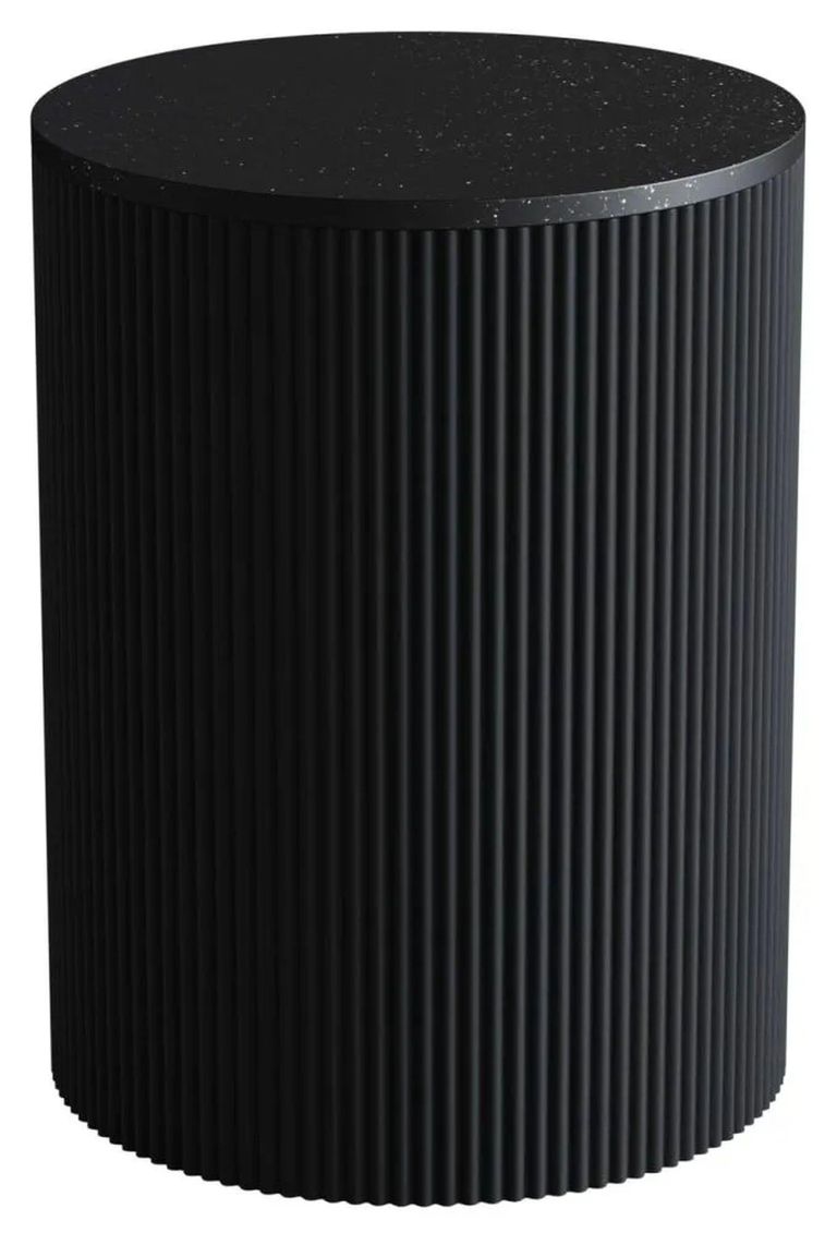 Clearance - Carra Marble Side Table Black Round Top with Fluted Ribbed Drum Base - Brand New Item