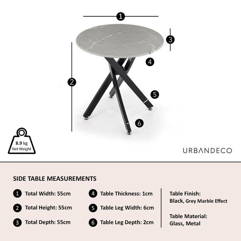 Clearance - Chopstick Grey Glass Round Side Table with Black Metal Legs