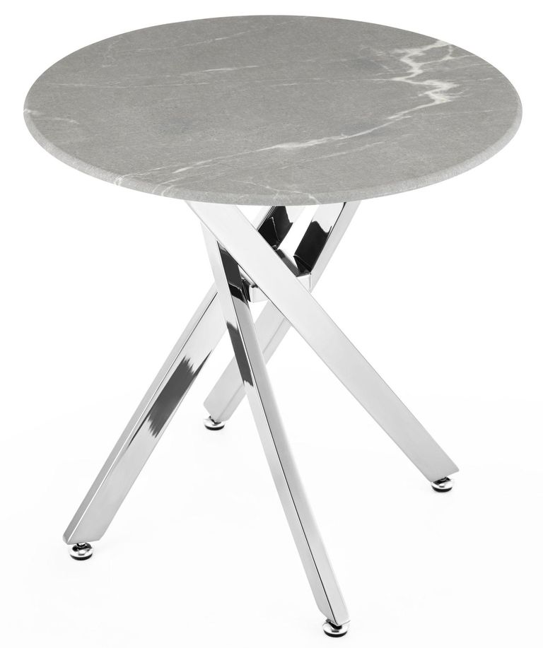 Clearance - Chopstick Grey Glass Round Side Table with Chrome Metal Legs