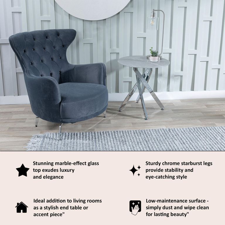 Clearance - Chopstick Grey Glass Round Side Table with Chrome Metal Legs