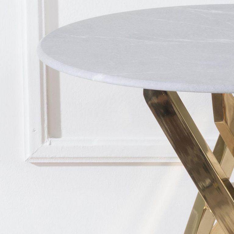 Clearance - Chopstick Grey Glass Round Side Table with Gold Metal Legs