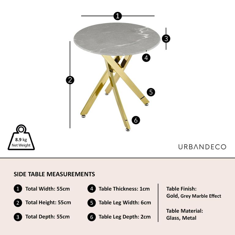 Clearance - Chopstick Grey Glass Round Side Table with Gold Metal Legs