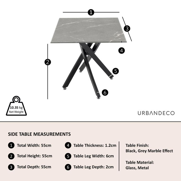 Clearance - Chopstick Grey Glass Square Side Table with Black Metal Legs