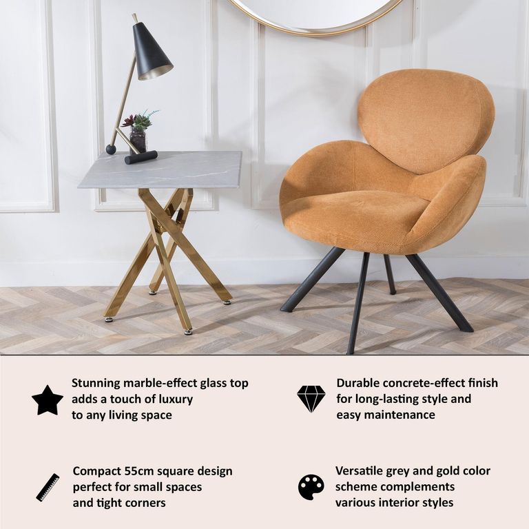 Clearance - Chopstick Grey Glass Square Side Table with Gold Metal Legs