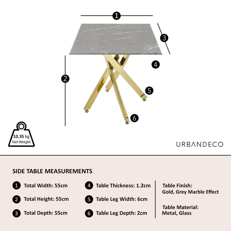 Clearance - Chopstick Grey Glass Square Side Table with Gold Metal Legs