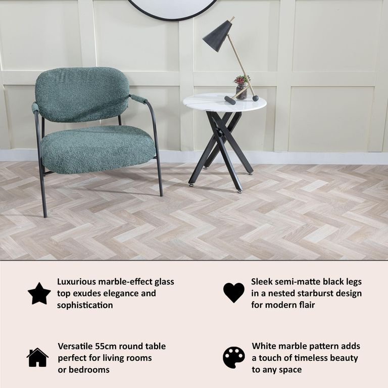 Clearance - Chopstick White Glass Round Side Table with Black Metal Legs