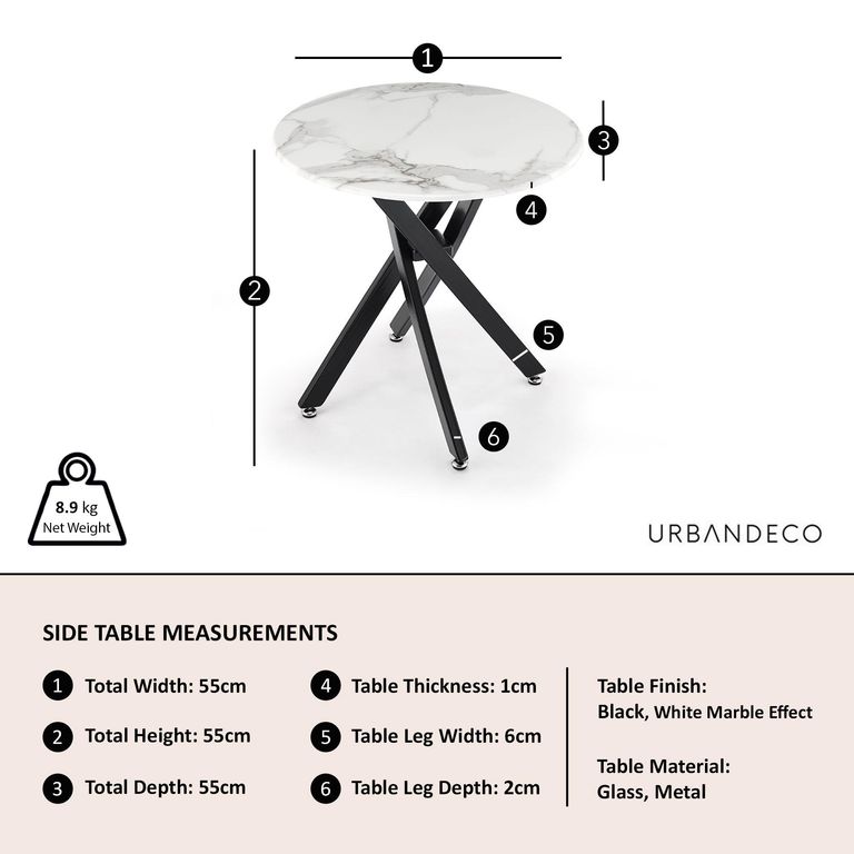 Clearance - Chopstick White Glass Round Side Table with Black Metal Legs