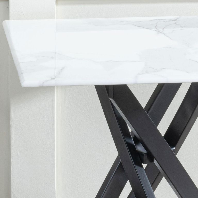 Clearance - Chopstick White Glass Square Side Table with Black Metal Legs