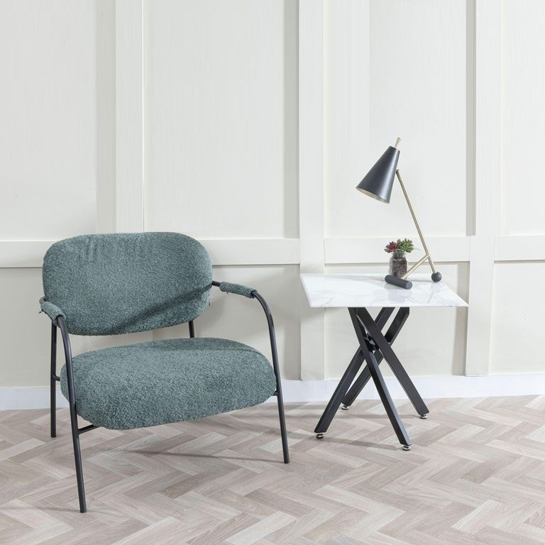 Clearance - Chopstick White Glass Square Side Table with Black Metal Legs