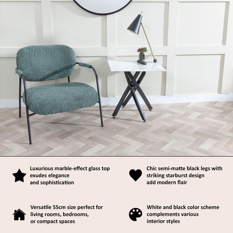 Clearance - Chopstick White Glass Square Side Table with Black Metal Legs