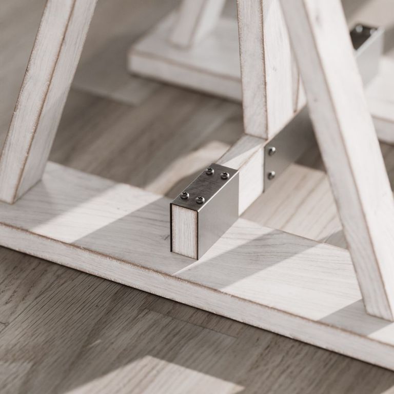 Clearance - Farmhouse Mango Wood White Washed Trestle Side Table - Brand New Item