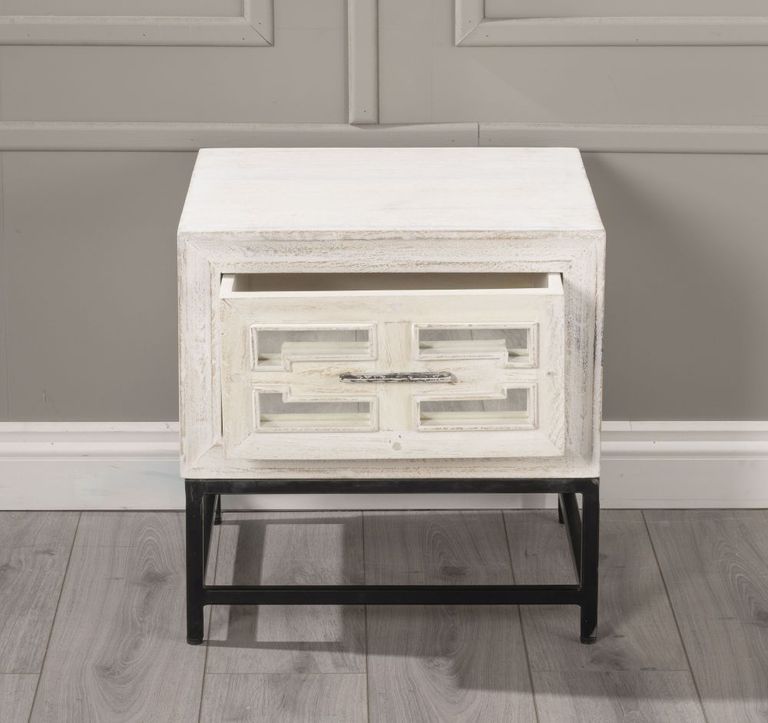 Clearance - Geo White Mirrored Side Table - 1 Drawer - Brand New Item
