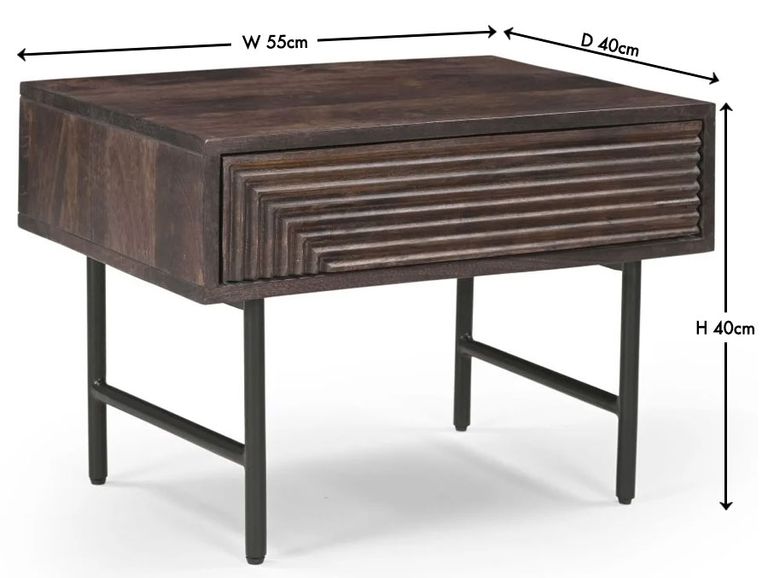 Clearance - Highgrove Fluted Lamp Table in Walnut Finished Mango Wood - Brand New Item