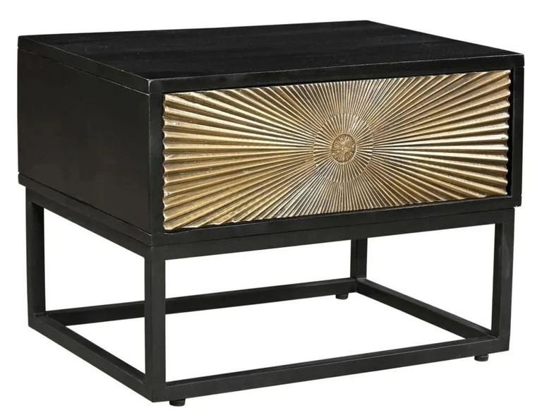 Clearance - Luxe Black and Antique Gold Starburst Side Table- 1 Drawer - Brand New Item
