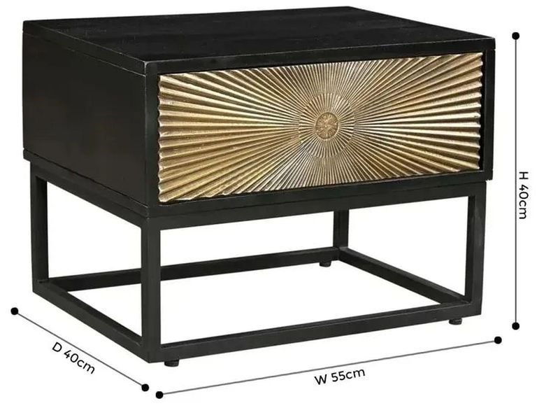 Clearance - Luxe Black and Antique Gold Starburst Side Table- 1 Drawer - Brand New Item