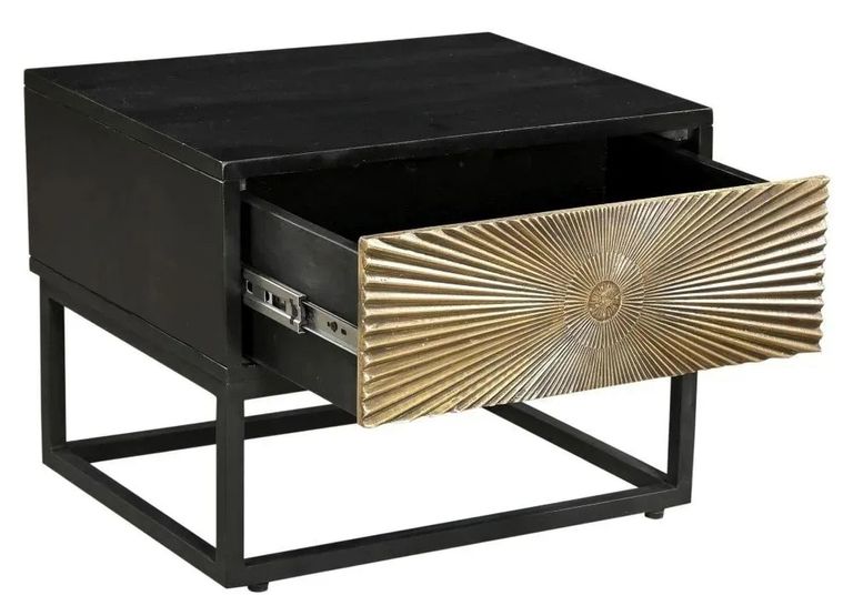Clearance - Luxe Black and Antique Gold Starburst Side Table- 1 Drawer - Brand New Item