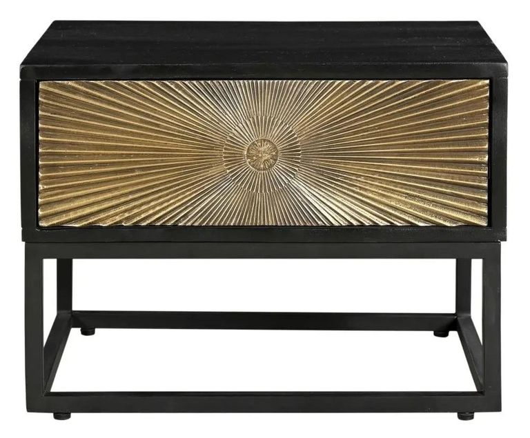 Clearance - Luxe Black and Antique Gold Starburst Side Table- 1 Drawer - Brand New Item