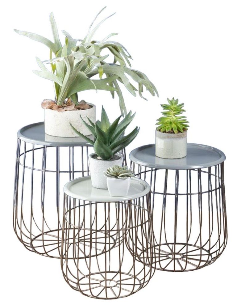 Clearance - Quinn Grey Metal Round Tables - Set of 3 - Brand New Item