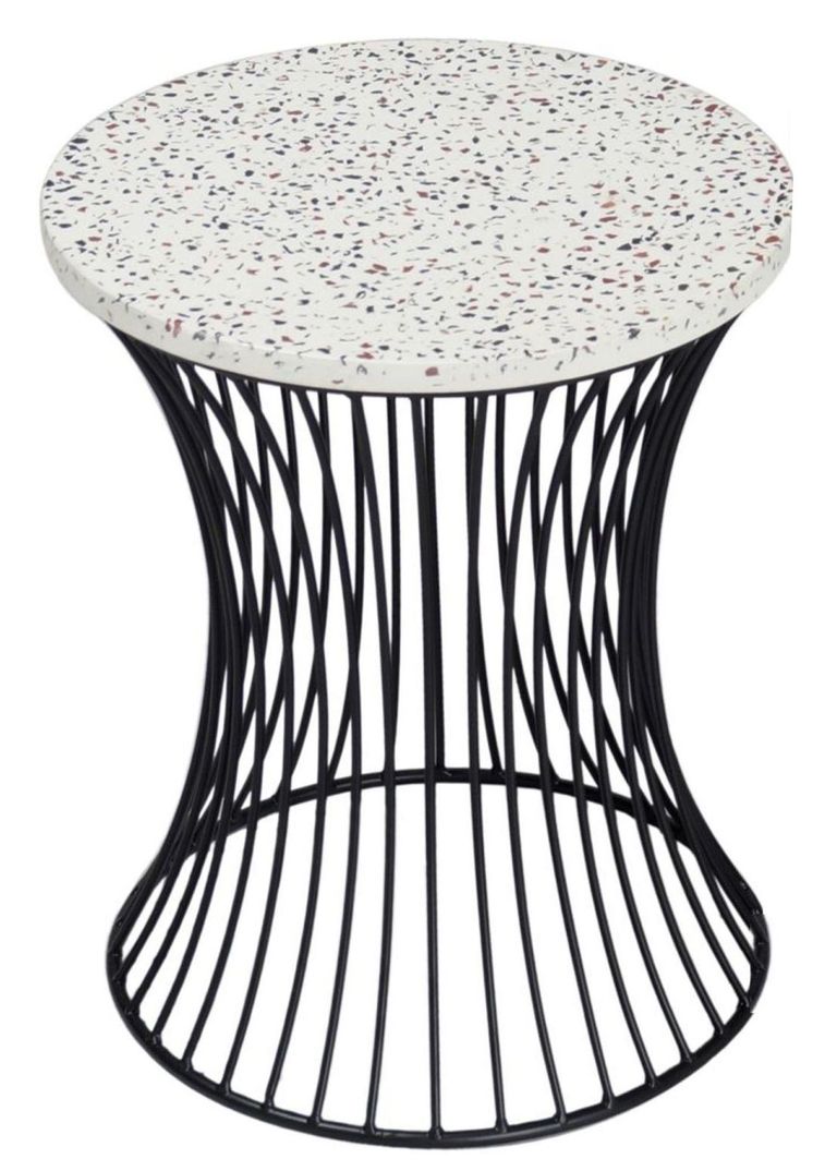 Clearance - Ritz Terrazzo Drum Shape Accent Table, Black Wire Metal Base - Brand New Item