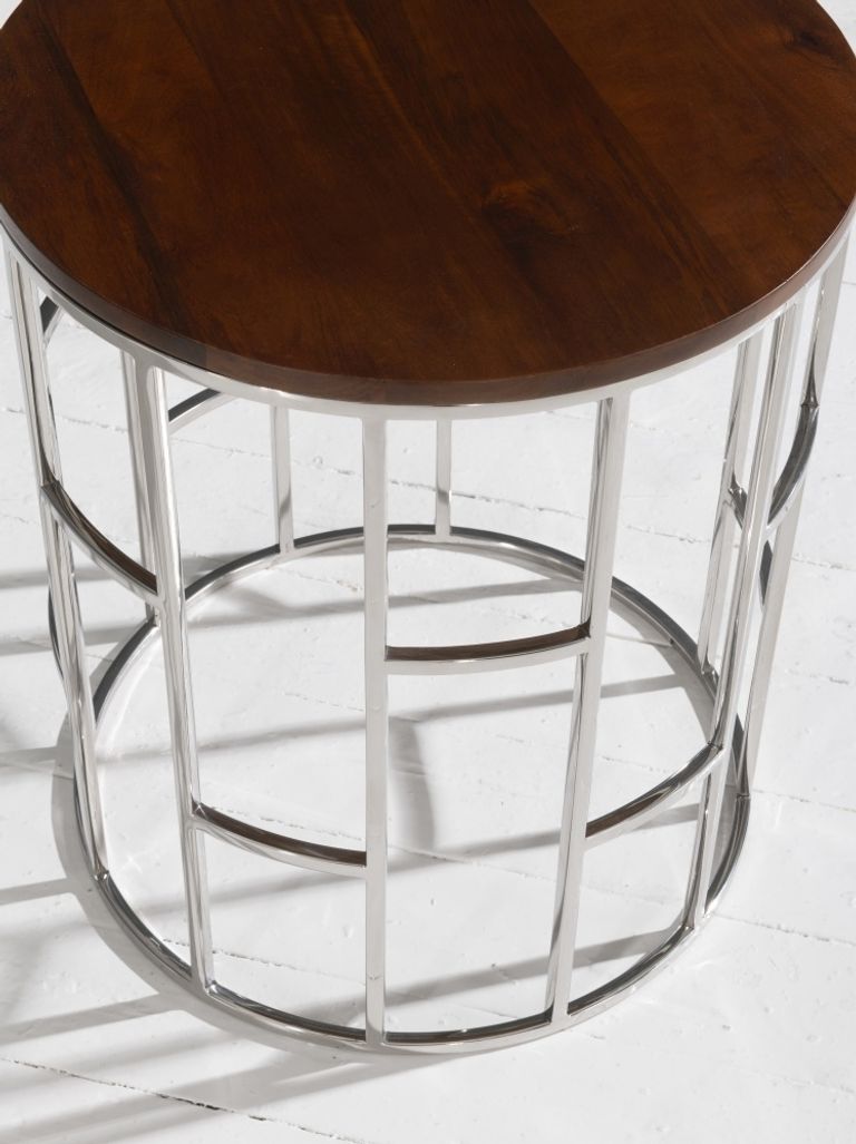 Clearance - Zion Round Chrome Side Table with Mango Wood Top - Brand New Item