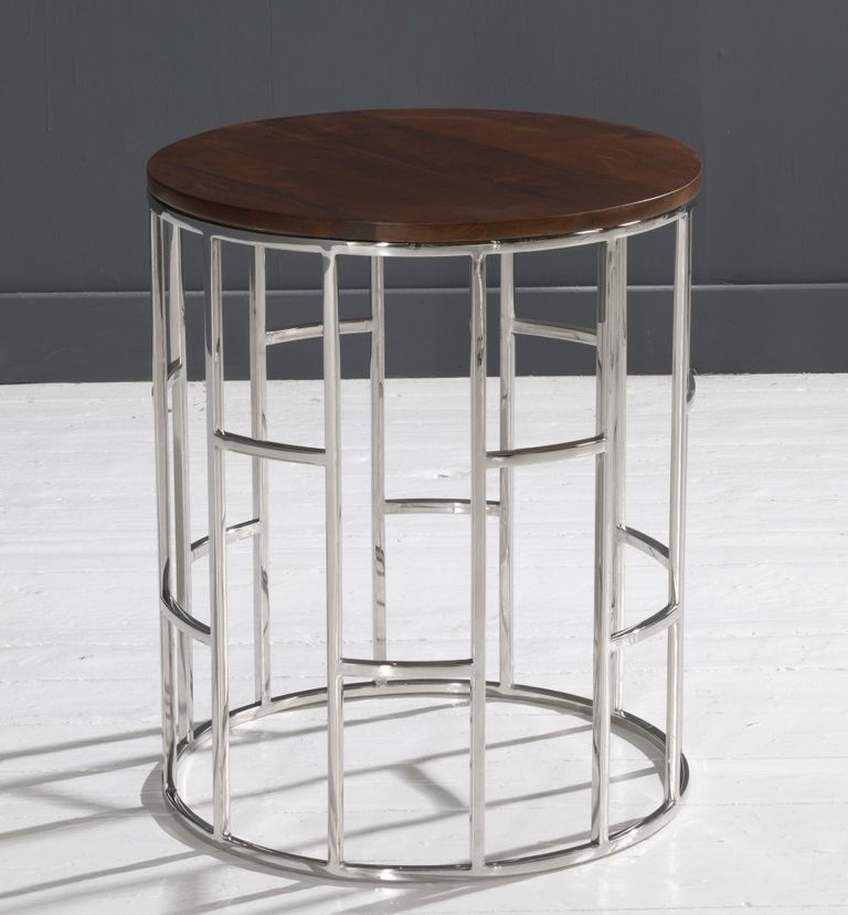 Clearance - Zion Round Chrome Side Table with Mango Wood Top - Brand New Item