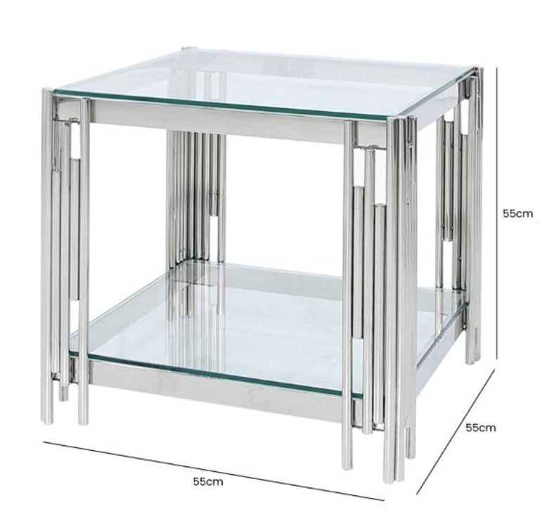 Cohen End Table - Square - Glass and Chrome