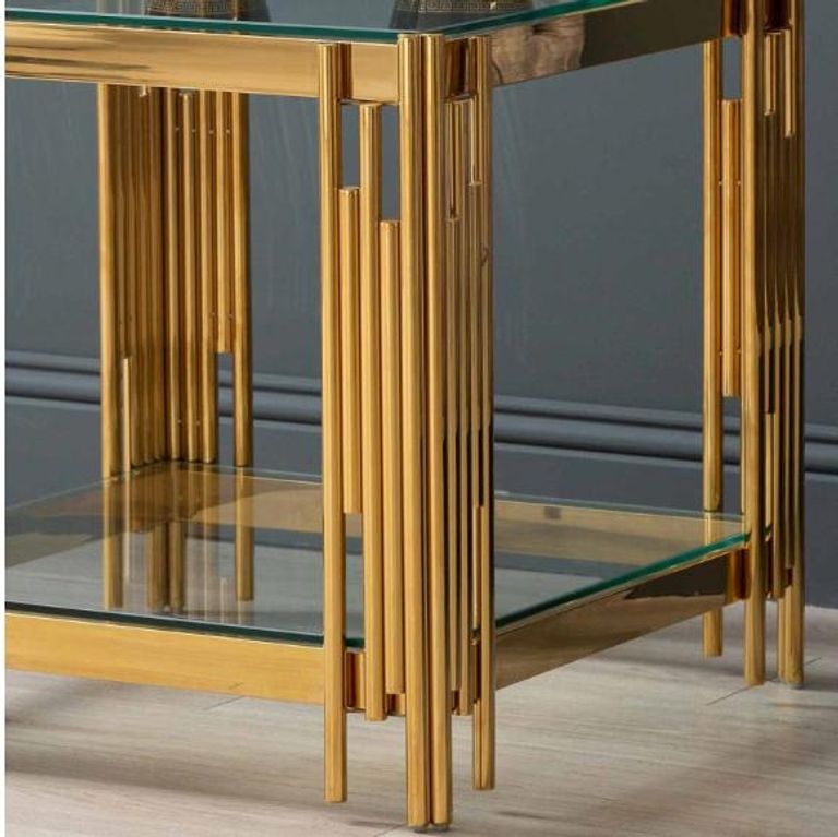 Cohen End Table - Square - Glass and Gold Metal