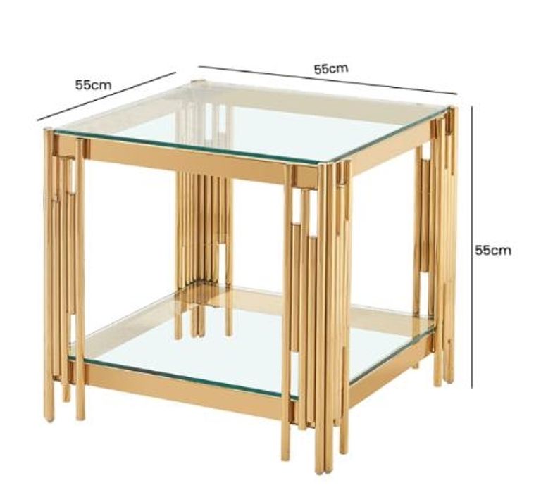 Cohen End Table - Square - Glass and Gold Metal