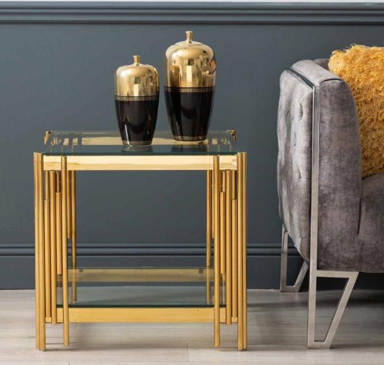 Cohen End Table - Square - Glass and Gold Metal