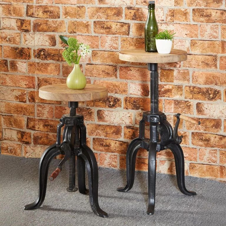 Cosmo Side Table - Round - Cart Style - Industrial Style - Wooden and Metal