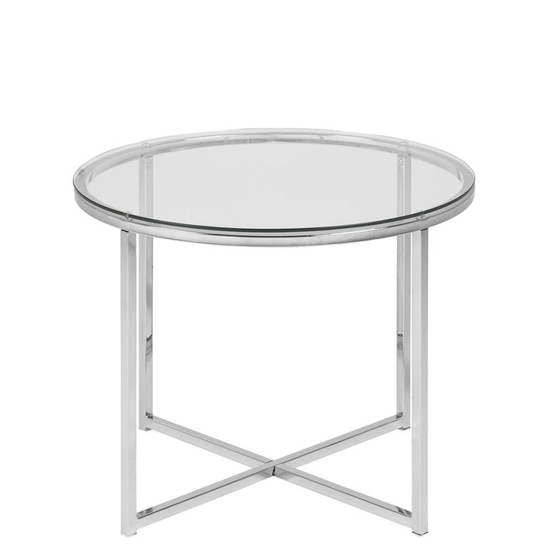 Cross Side Table - Round - Clear Glass and Chrome