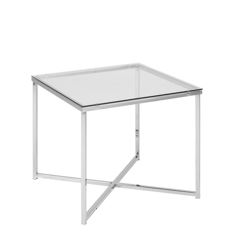 Cross Side Table - Square - Clear Glass and Chrome