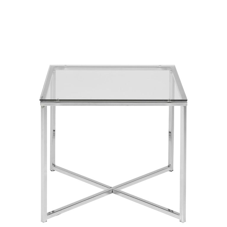 Cross Side Table - Square - Clear Glass and Chrome