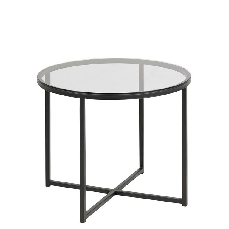 Cross Side Table - Round - Smoked Glass and Black