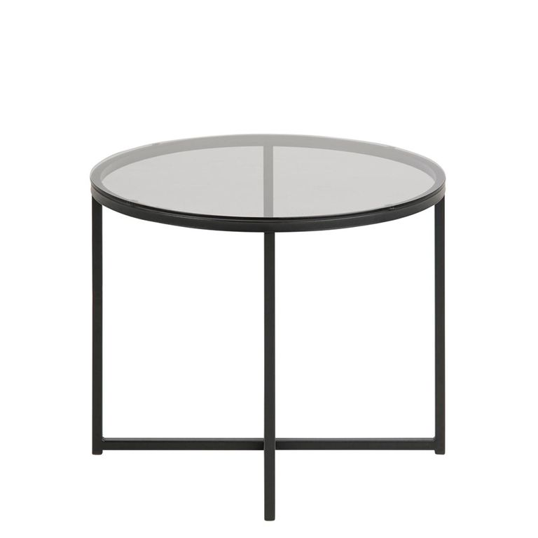 Cross Side Table - Round - Smoked Glass and Black