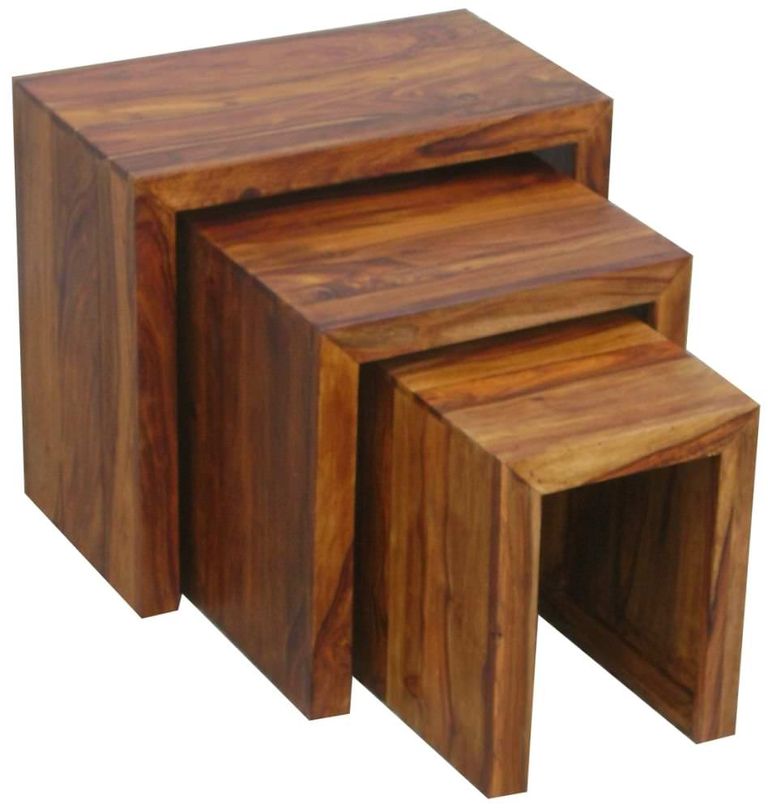 Cube Solid Sheesham Wood Nest of 3 Tables