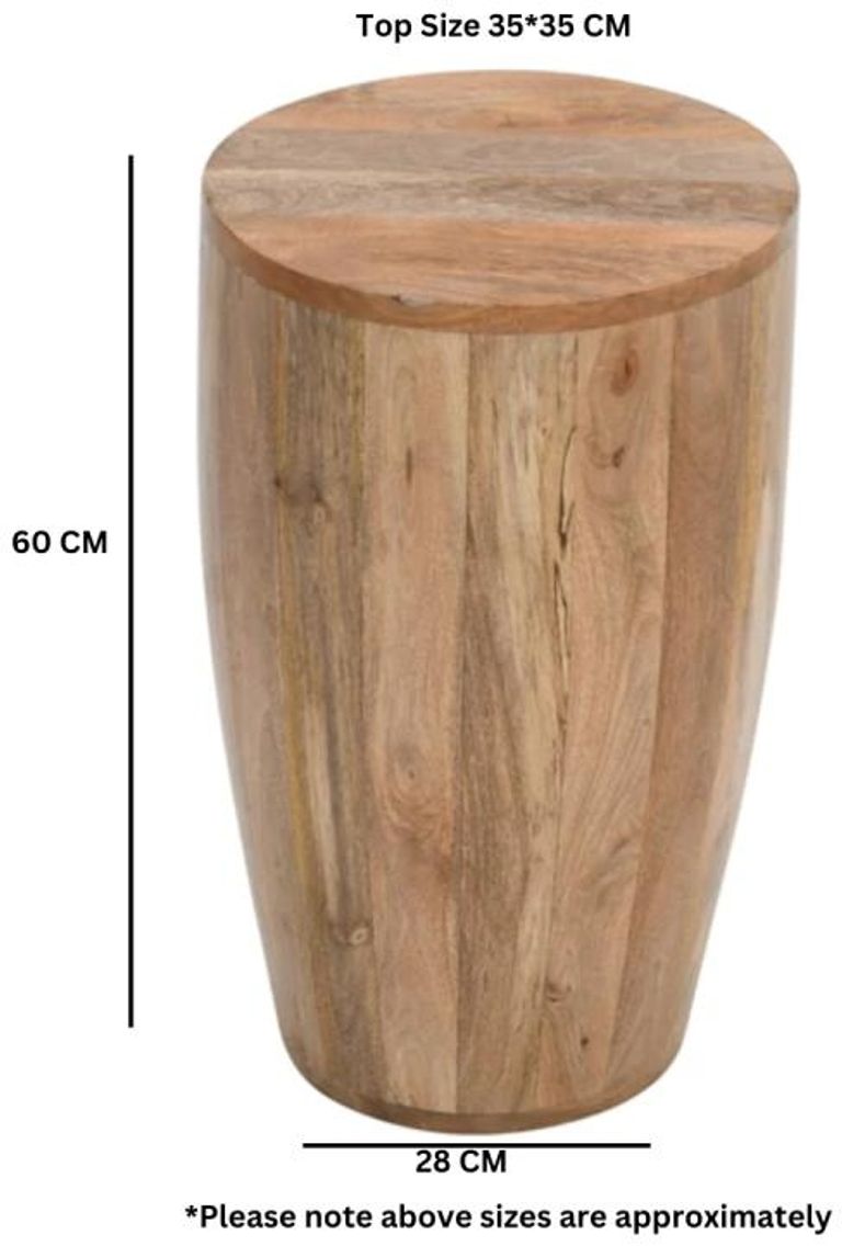 Dispur Solid Mango Wood Drum Side Table