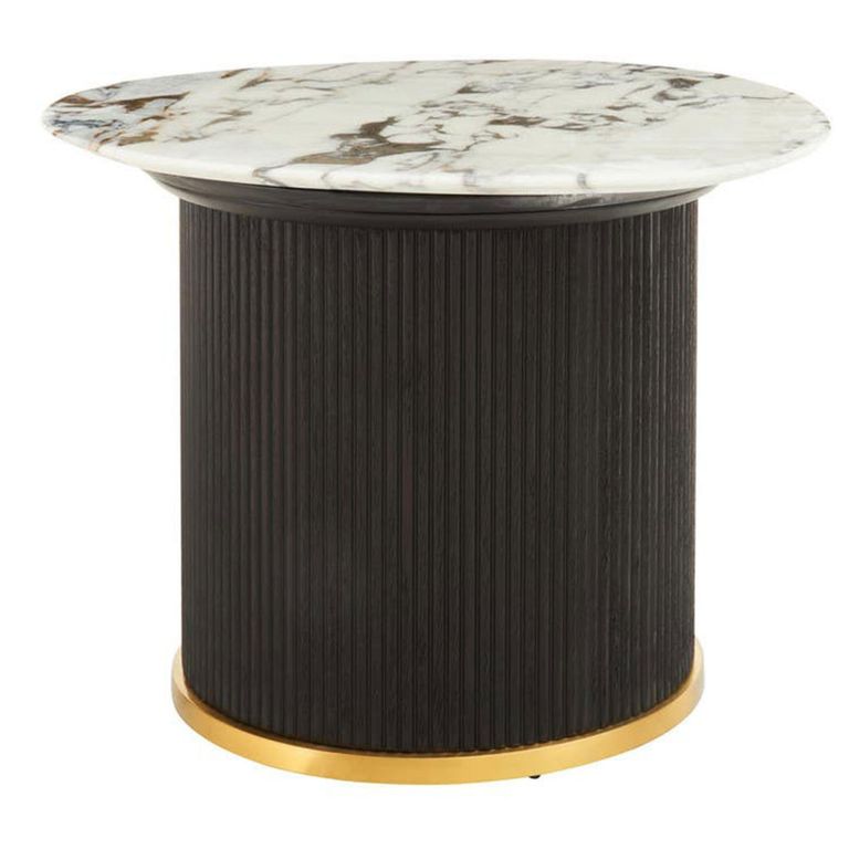 Doha Side Table - White Marble Round with Black Fluted Base