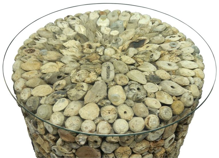Driftwood Drum Lamp Table - Glass Top