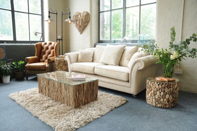 Driftwood Drum Lamp Table - Glass Top