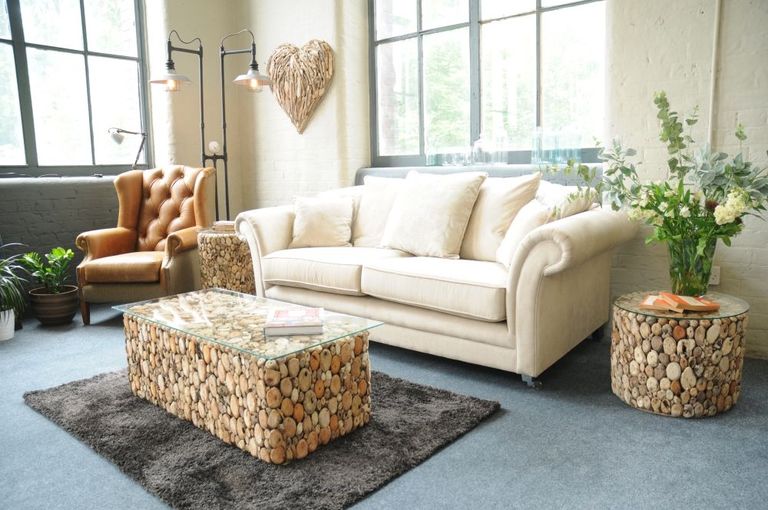 Driftwood Drum Lamp Table - Glass Top