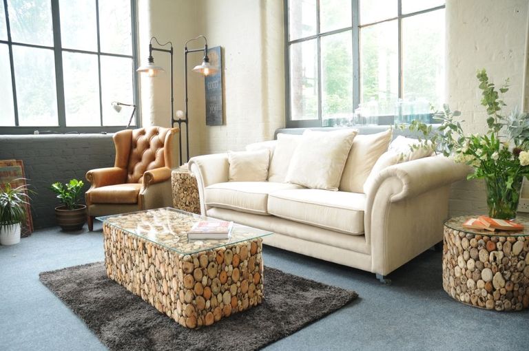 Driftwood Drum Lamp Table - Glass Top