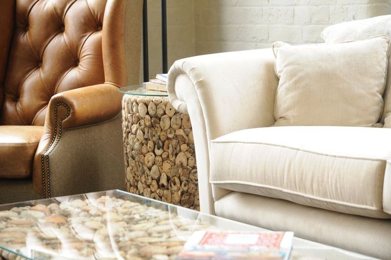 Driftwood Round Tall Lamp Table - Glass Top