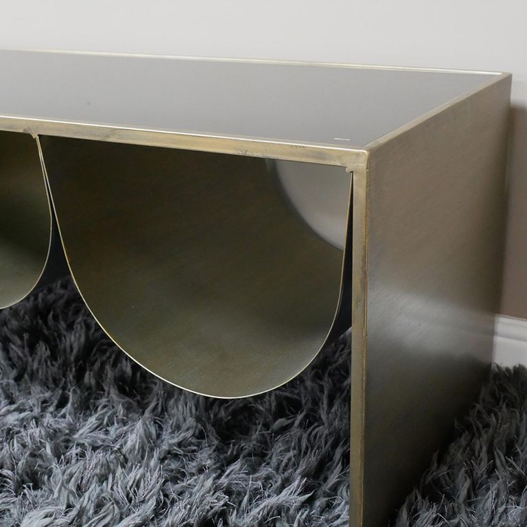Side Table - Black Glass and Metal - Low - Large